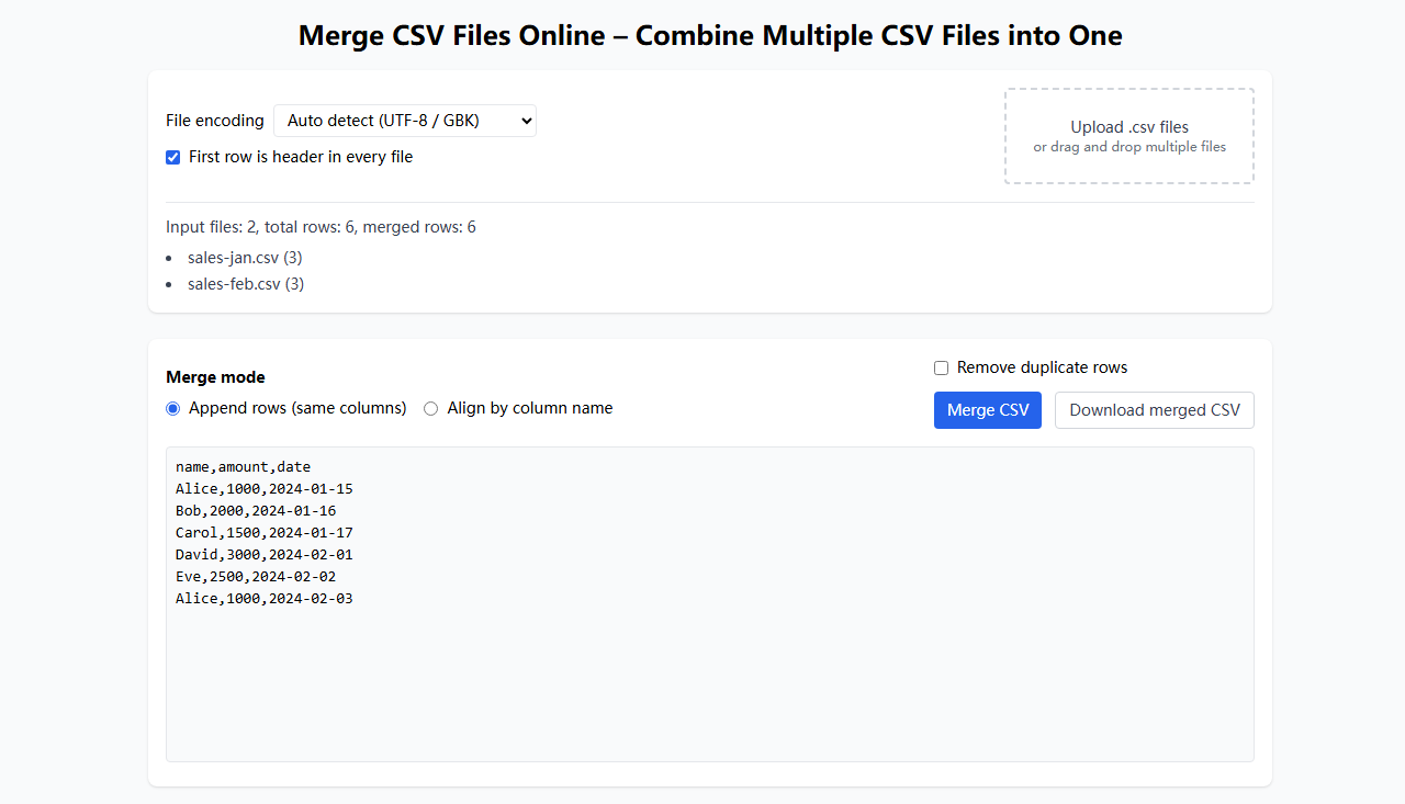 CSV Merge Tool Usage Example