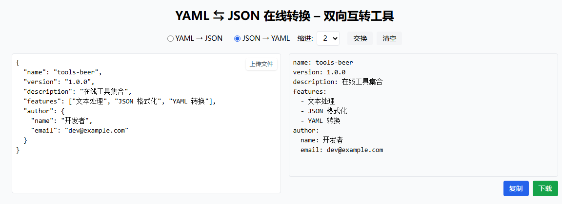 JSON to YAML example